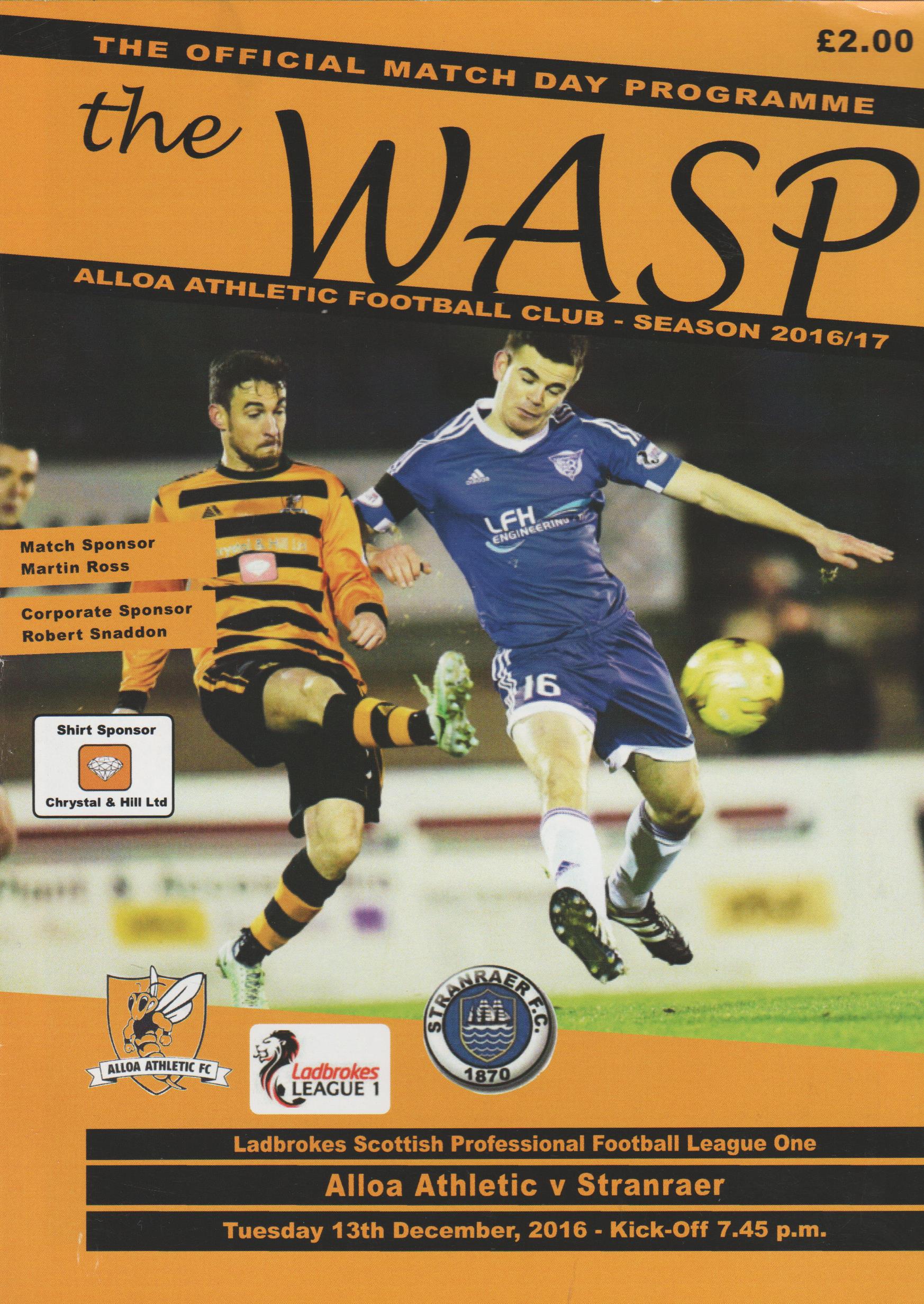 Alloa Athletic v Stranraer  13-Dec-2016