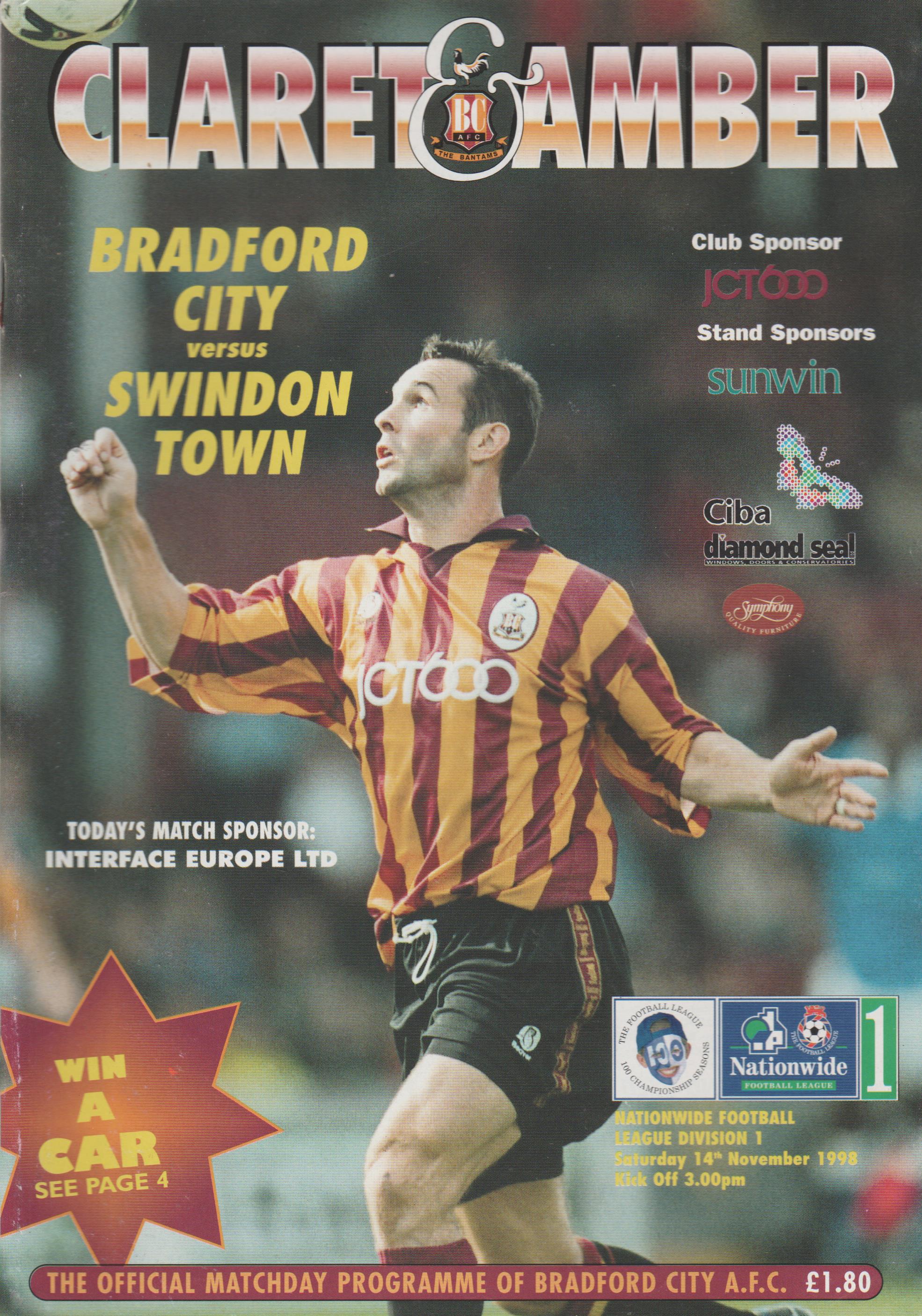 Bradford City v Swindon Town  14-Nov-1998