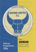 Oxford United v Swindon Town  01-Oct-1980