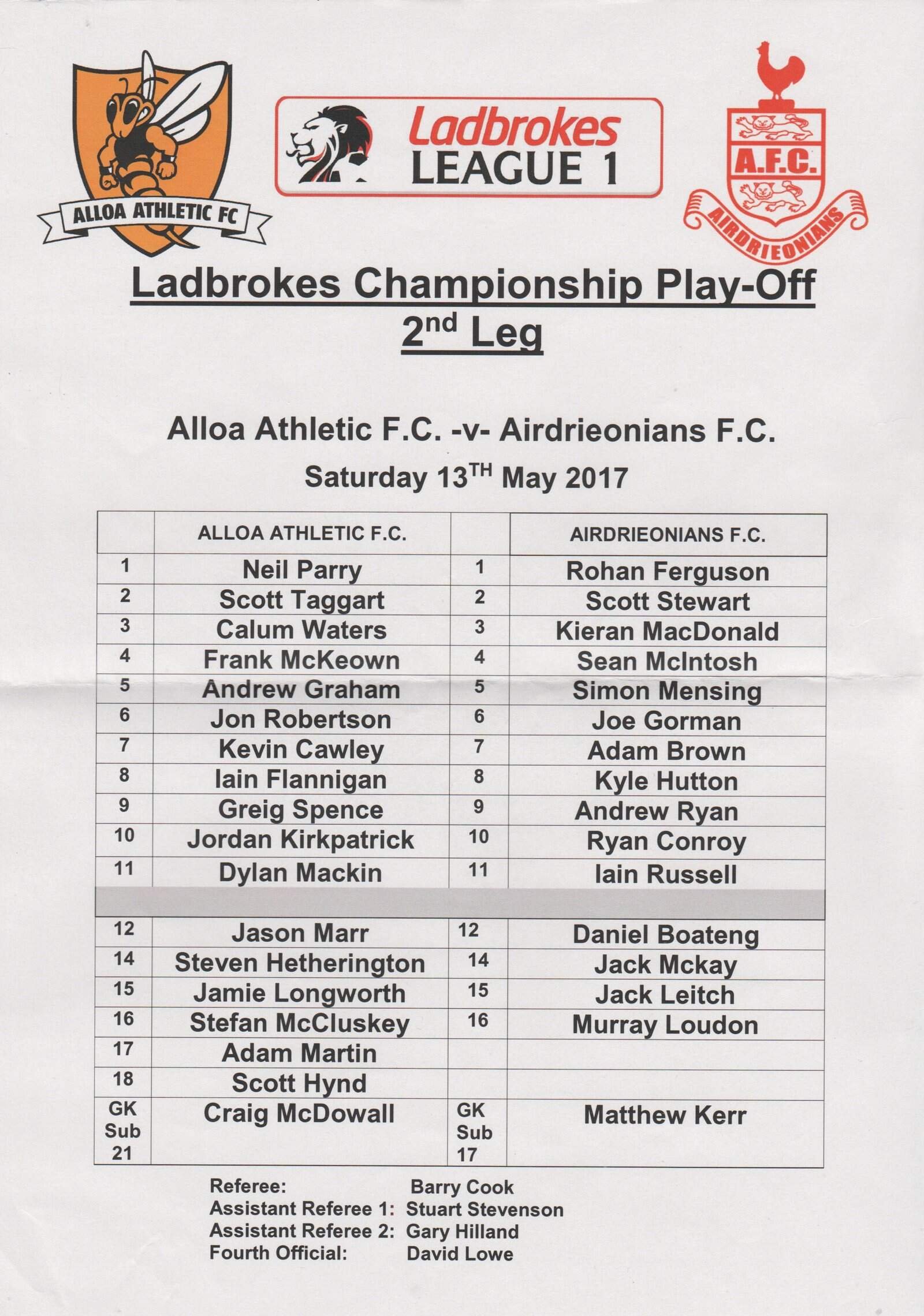 Alloa Athletic v Airdieonians  13-May-2017