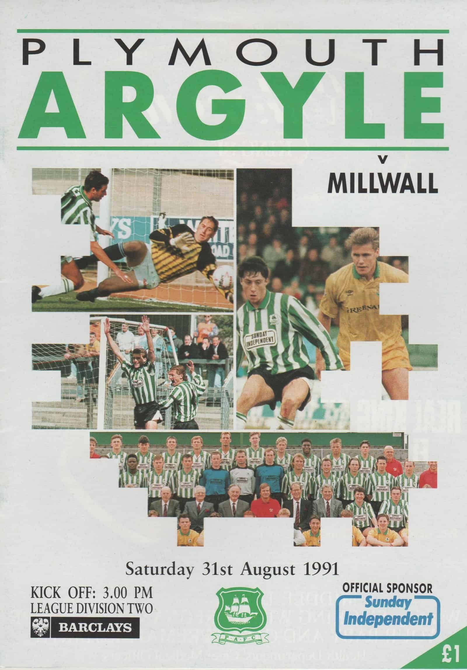 Plymouth Argyle v Millwall 31-Aug-1991