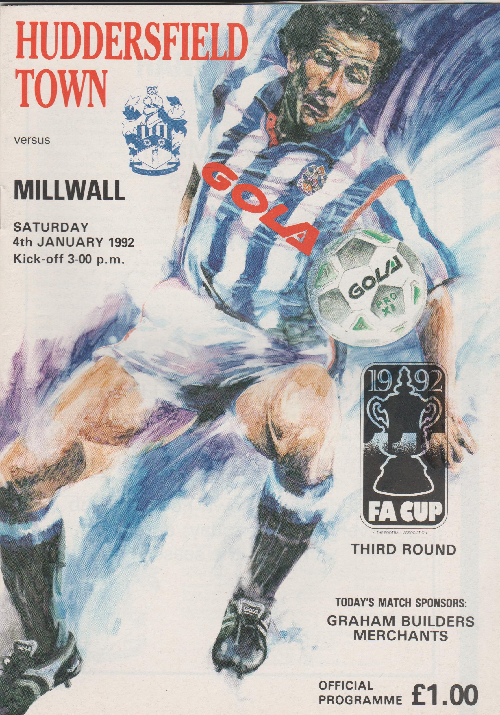 Huddersfield Town v  Millwall 04-Jan-1992