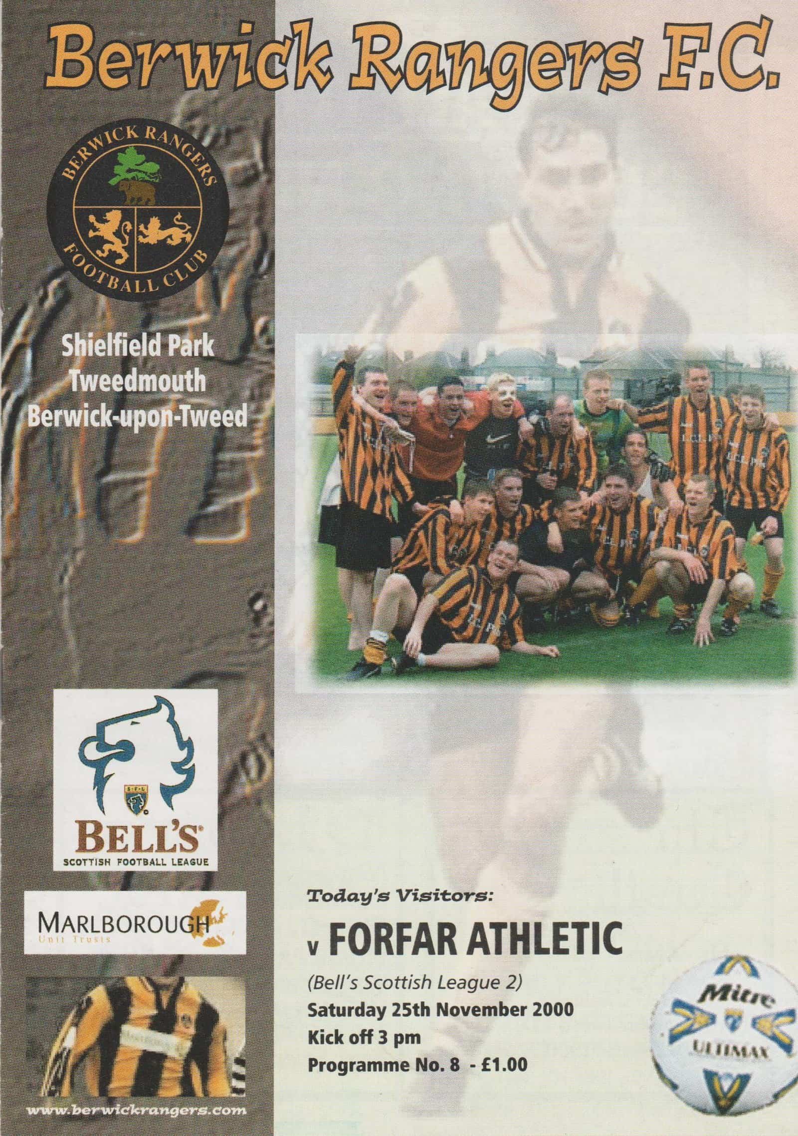 Berwick Rangers v Forfar Athletic  25-Nov-2000