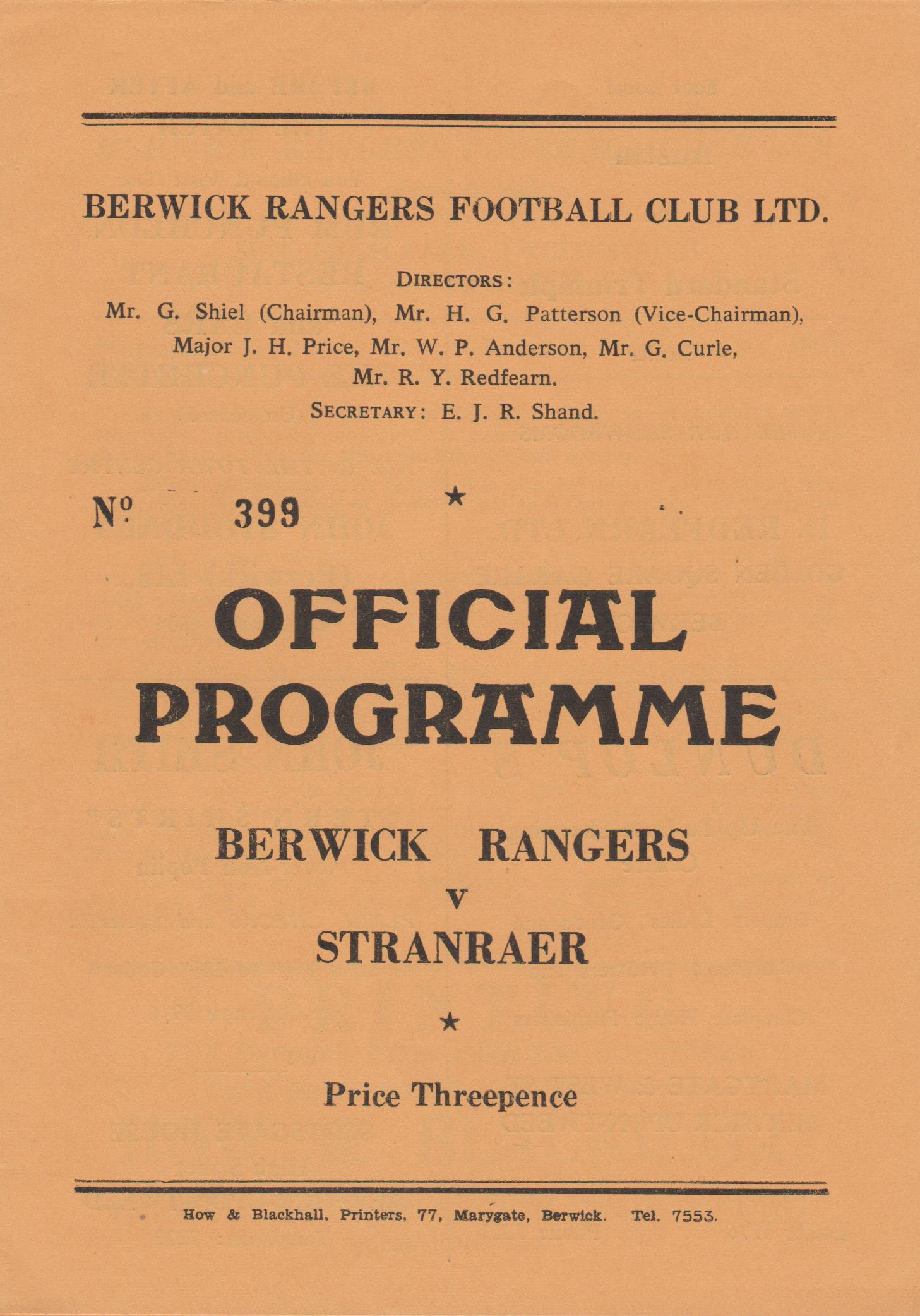 Berwick Rangers v Stranraer 07-Sep-1963