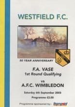 Westfield FC v AFC Wimbledon  06-Sep-2003