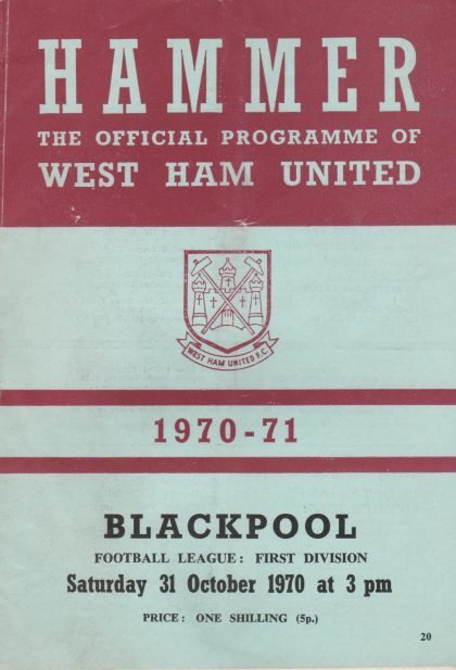 West Ham United v Blackpool  31-Oct-1970