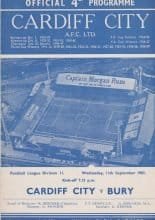 Cardiff City v Bury  11-Sep-1963