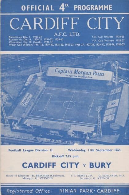 Cardiff City v Bury  11-Sep-1963
