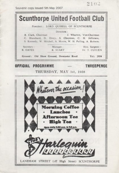 Scunthorpe United v Carlisle United  01-May-1958  REPRINT 2007