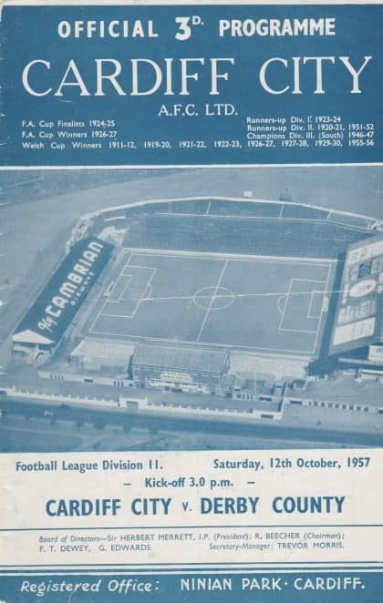 Cardiff City v Derby County  12-Oct-1957