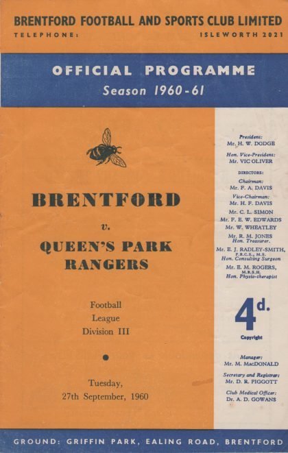 Brentford v Queens Park Rangers 27-Sep-1960