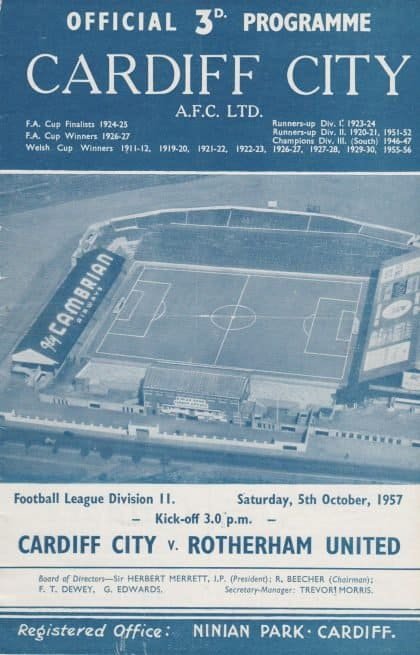 Cardiff City v Rotherham United  05-Oct-1957