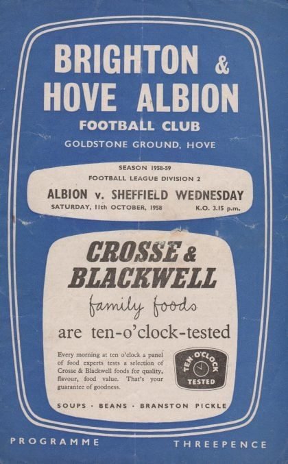 Brighton & Hove Albion v Sheffield Wednesday  11-Oct-1958