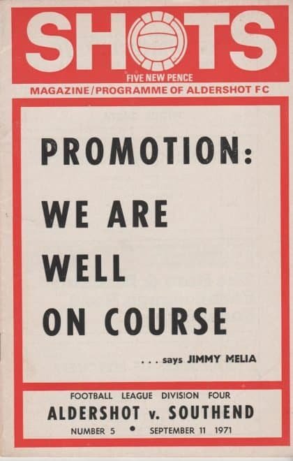 Aldershot v Southend United  11-Sep-1971