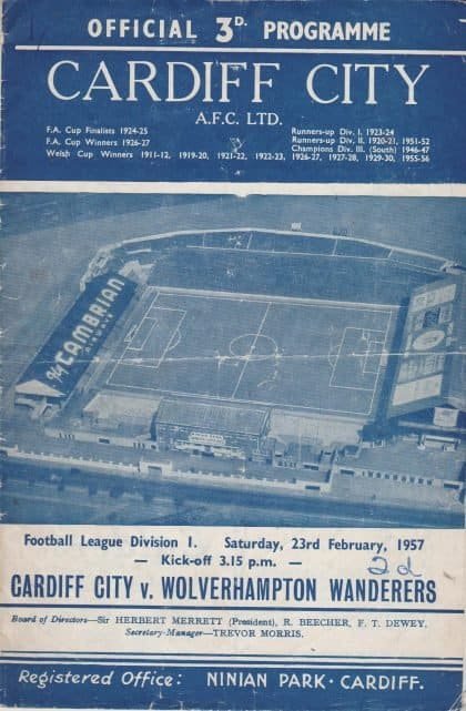 Cardiff City v Wolverhampton Wanderers 23-Feb-1957