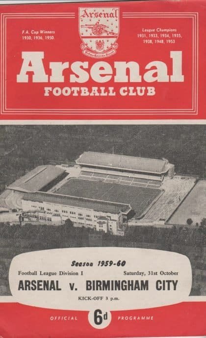 Arsenal v Birmingham City 31-Oct-1959