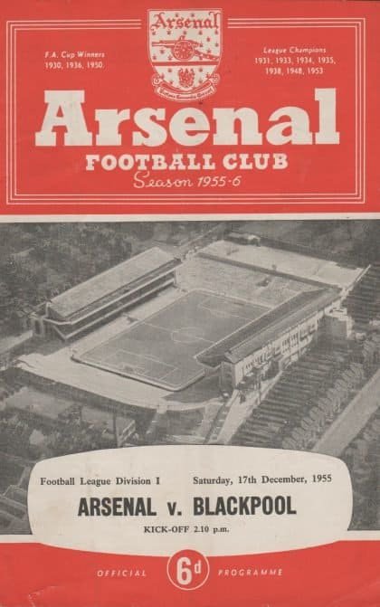Arsenal v Blackpool 17-Dec-1955