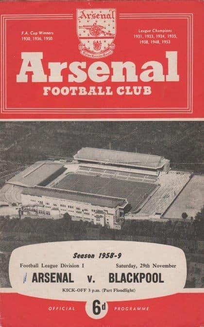 Arsenal v Blackpool 29-Nov-1958