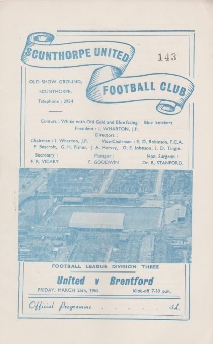 Scunthorpe United v Brentford  26-Mar-1965
