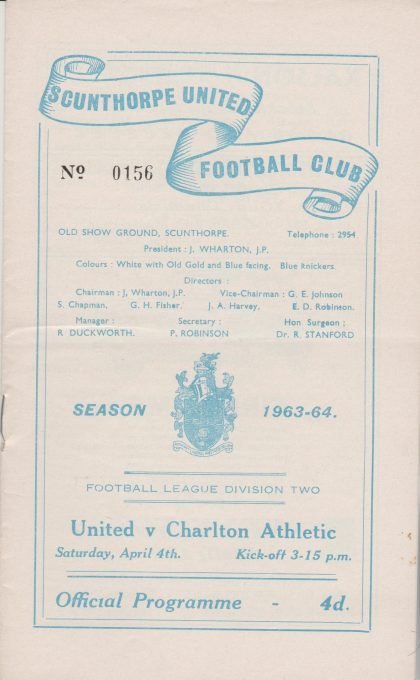 Scunthorpe United v Charlton Athletic  04-Apr-1964