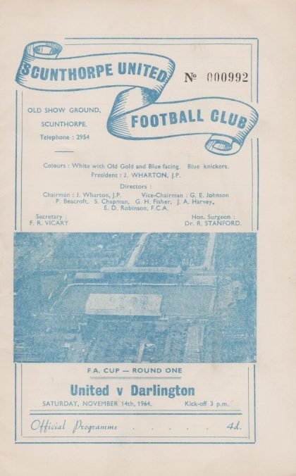 Scunthorpe United v Darlington  14-Nov-1964