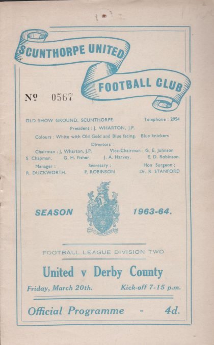 Scunthorpe United v Derby County 20-Mar-1964