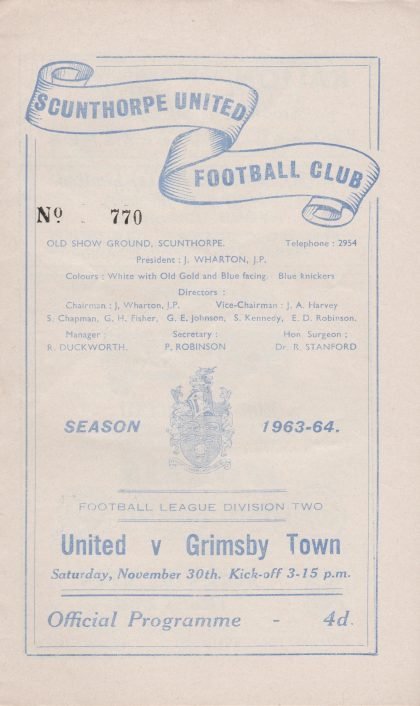 Scunthorpe United v Grimsby Town  30-Nov-1963