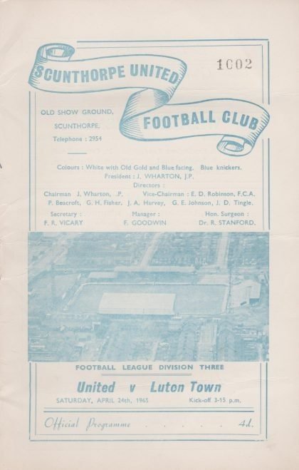 Scunthorpe United v Luton Town  24-Apr-1965