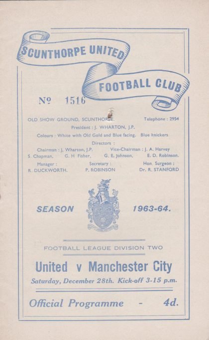Scunthorpe United v Manchester City  28-Dec-1963