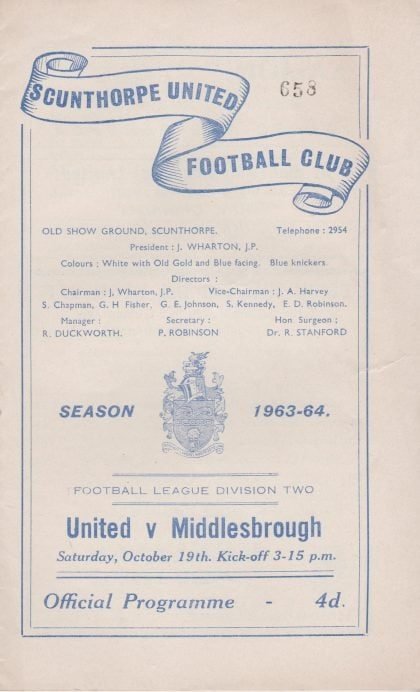 Scunthorpe United v Middlesbrough  19-Oct-1963