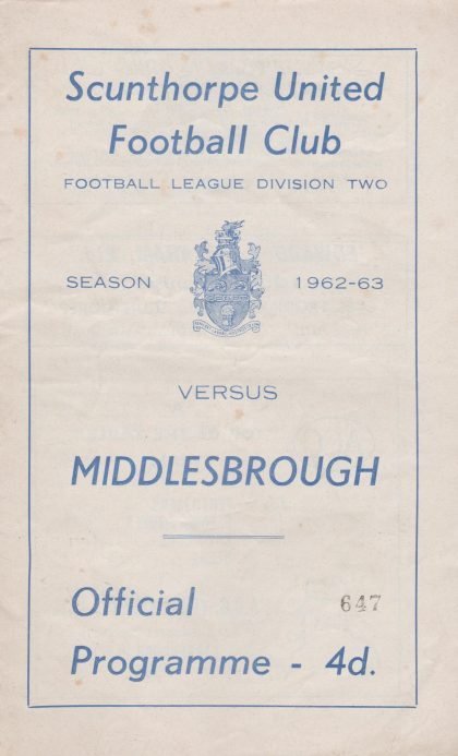 Scunthorpe United v Middlesbrough 29-Mar-1963