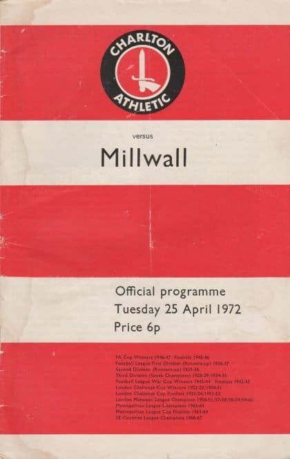 Charlton Athletic v Millwall  25-Apr-1972
