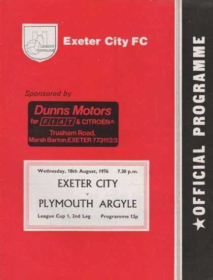 Exeter City v Plymouth Argyle 18-Aug-1976
