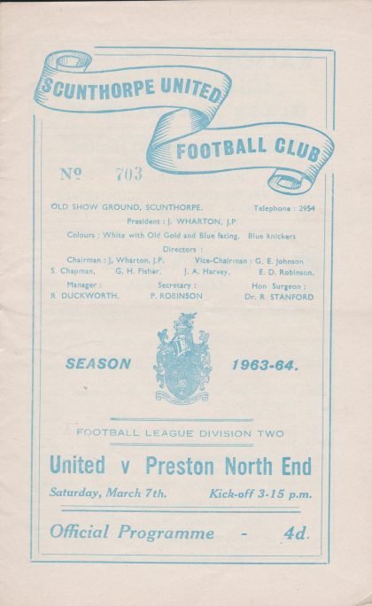 Scunthorpe United v Preston North End  07-Mar-1964