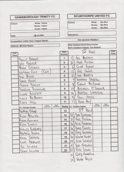 Gainsborough Trinity v Scunthorpe United 28-Jul-2009