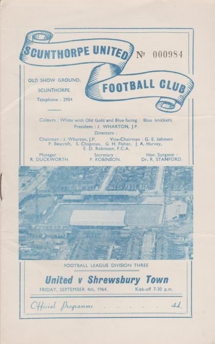 Scunthorpe United v Shrewsbury Town 04-Sep-1964