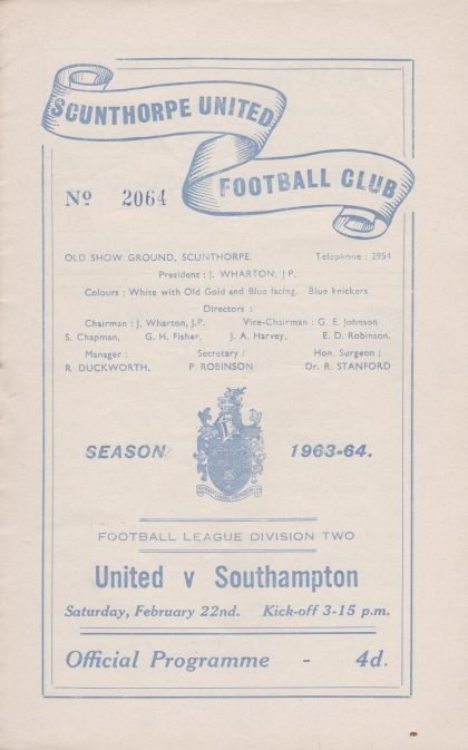 Scunthorpe United v Southampton 22-Feb-1964