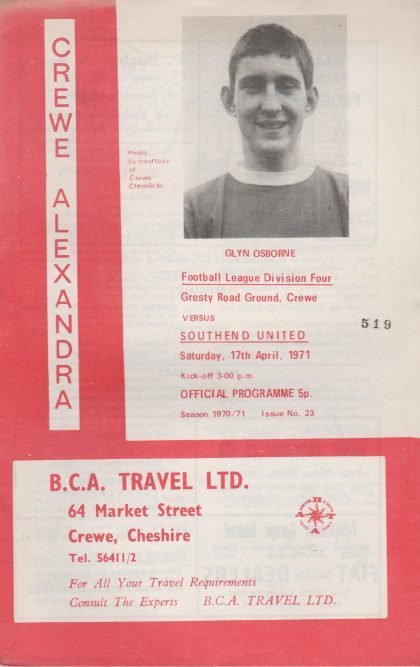 Crewe Alexandra v Southend United  17-Apr-1971