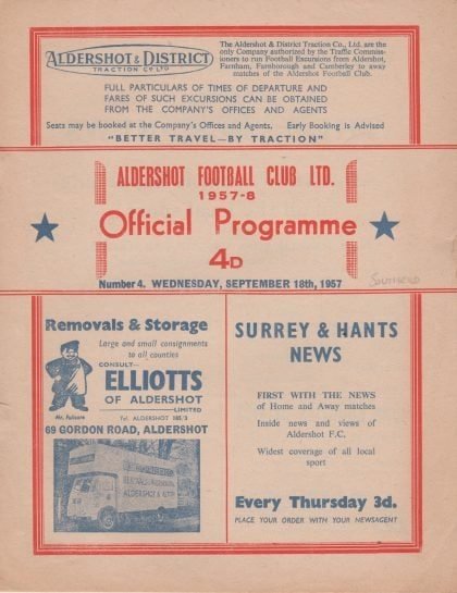 Aldershot v Southend United 18-Sep-1957