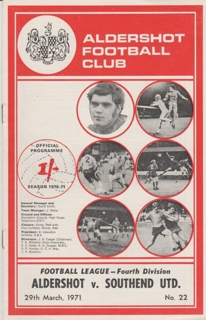 Aldershot v Southend United  29-Mar-1971