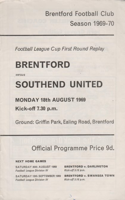 Brentford v Southend United 18-Aug-1969