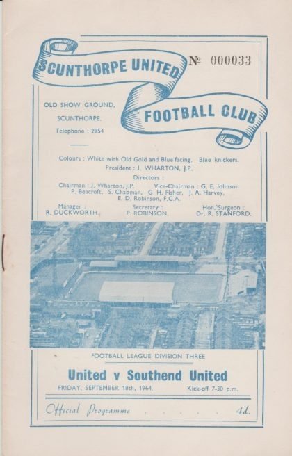 Scunthorpe United v Southend United 18-Sep-1964