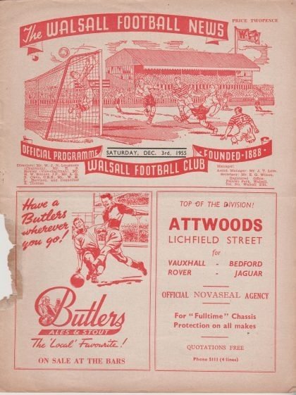 Walsall v Southend United 03-Dec-1955