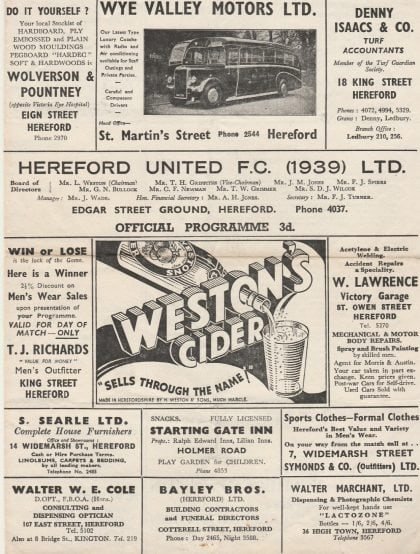 Hereford United v Southend United 08-Dec-1956