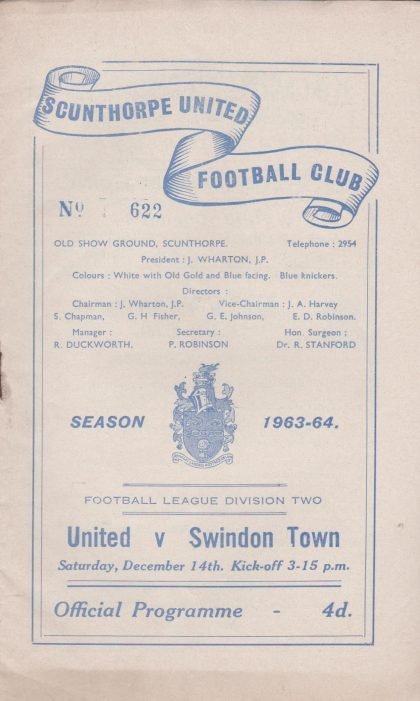 Scunthorpe United v Swindon Town  14-Dec-1963
