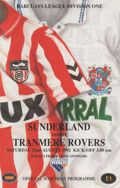 Sunderland v Tranmere Rovers 22-Aug-1992