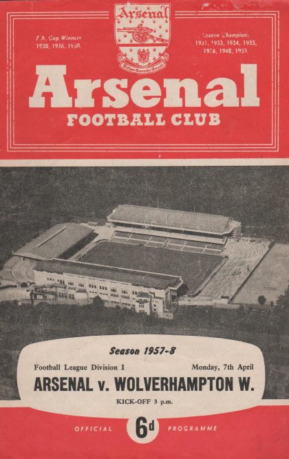 Arsenal v Wolverhampton Wanderers 07-Apr-1958
