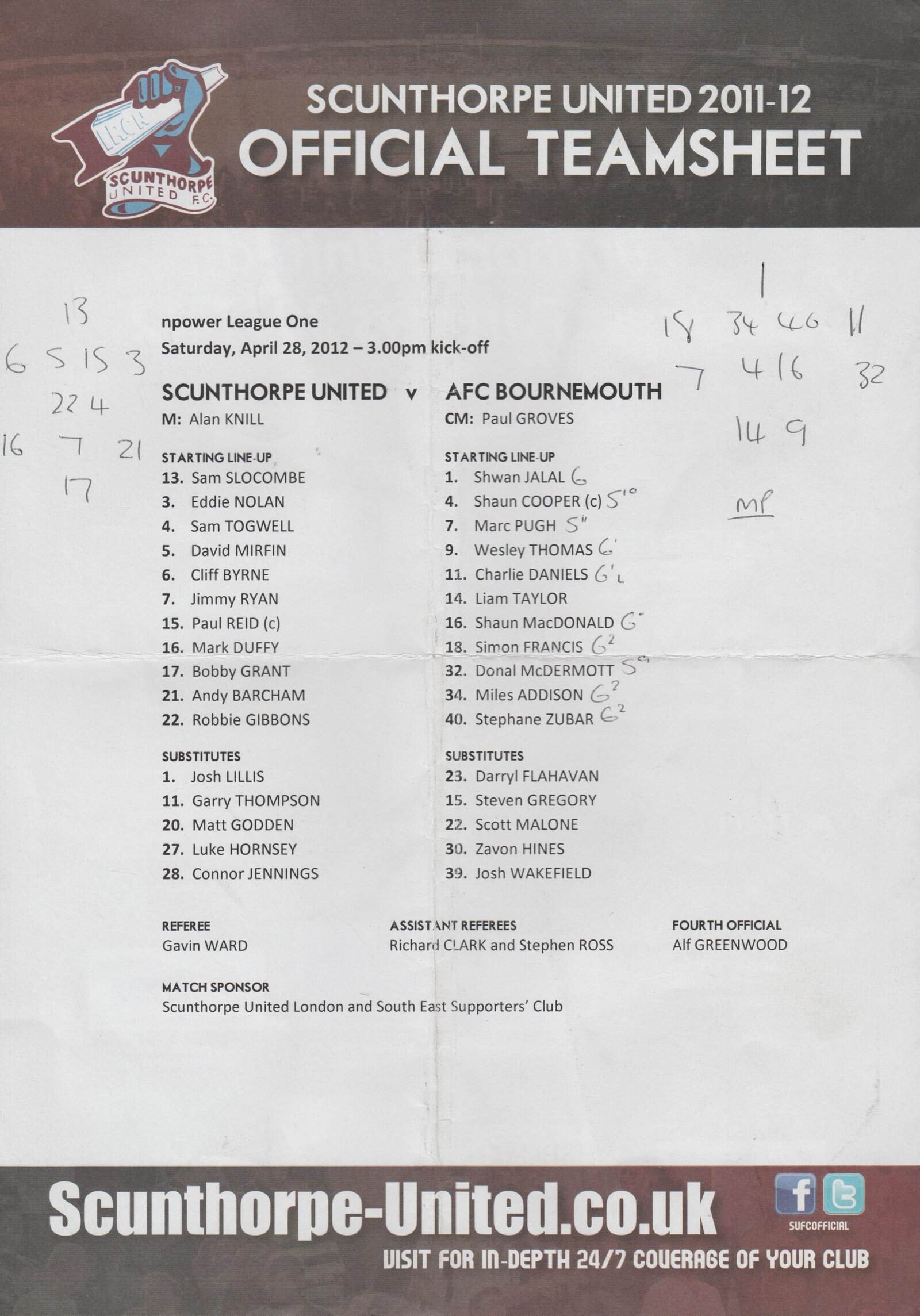 Scunthorpe United v AFC Bournemouth 28-Apr-2012