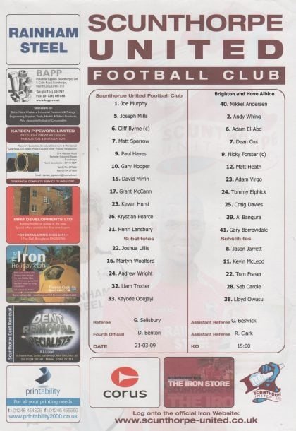Scunthorpe United v Brighton & Hove Albion  21-Mar-2009