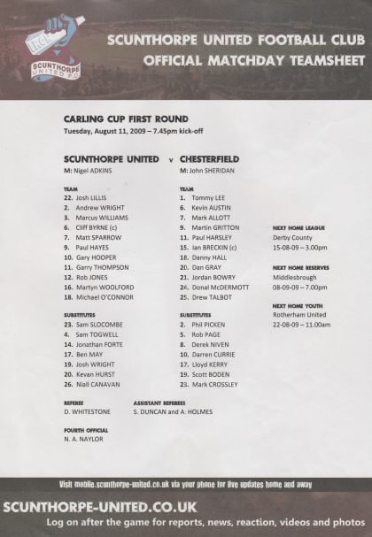 Scunthorpe United v Chesterfield  11-Aug-2009